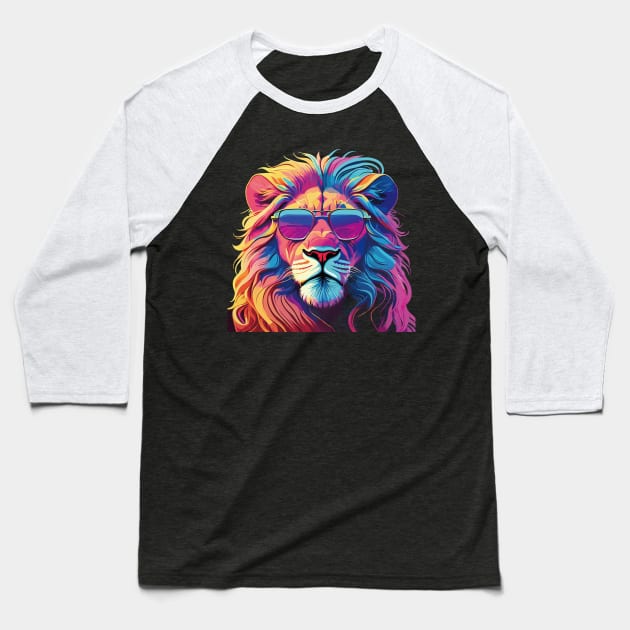 Vibrant Lion: A Psychedelic Pop Art Masterpiece Baseball T-Shirt by linann945